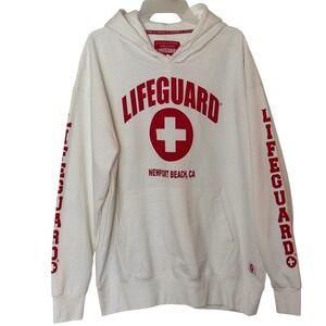 Lifeguard Hoodie White Newport Beach CA Graphic Pullover Mens XL